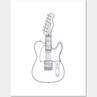 Three Frets T-Style Electric Guitar Outline Posters and Art